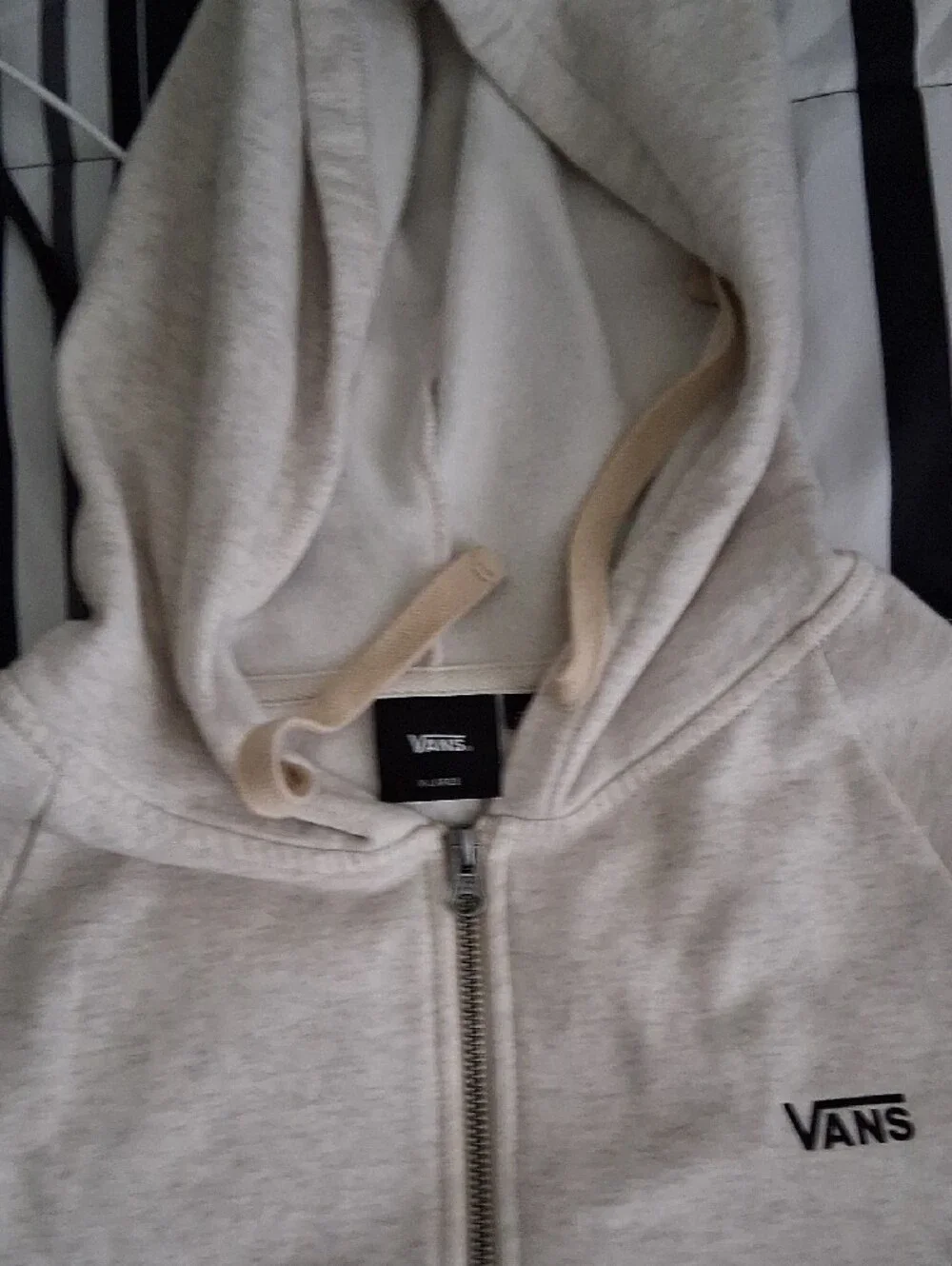 Vans Light Gray Hoodie with Black-and-White Checker Stripe
